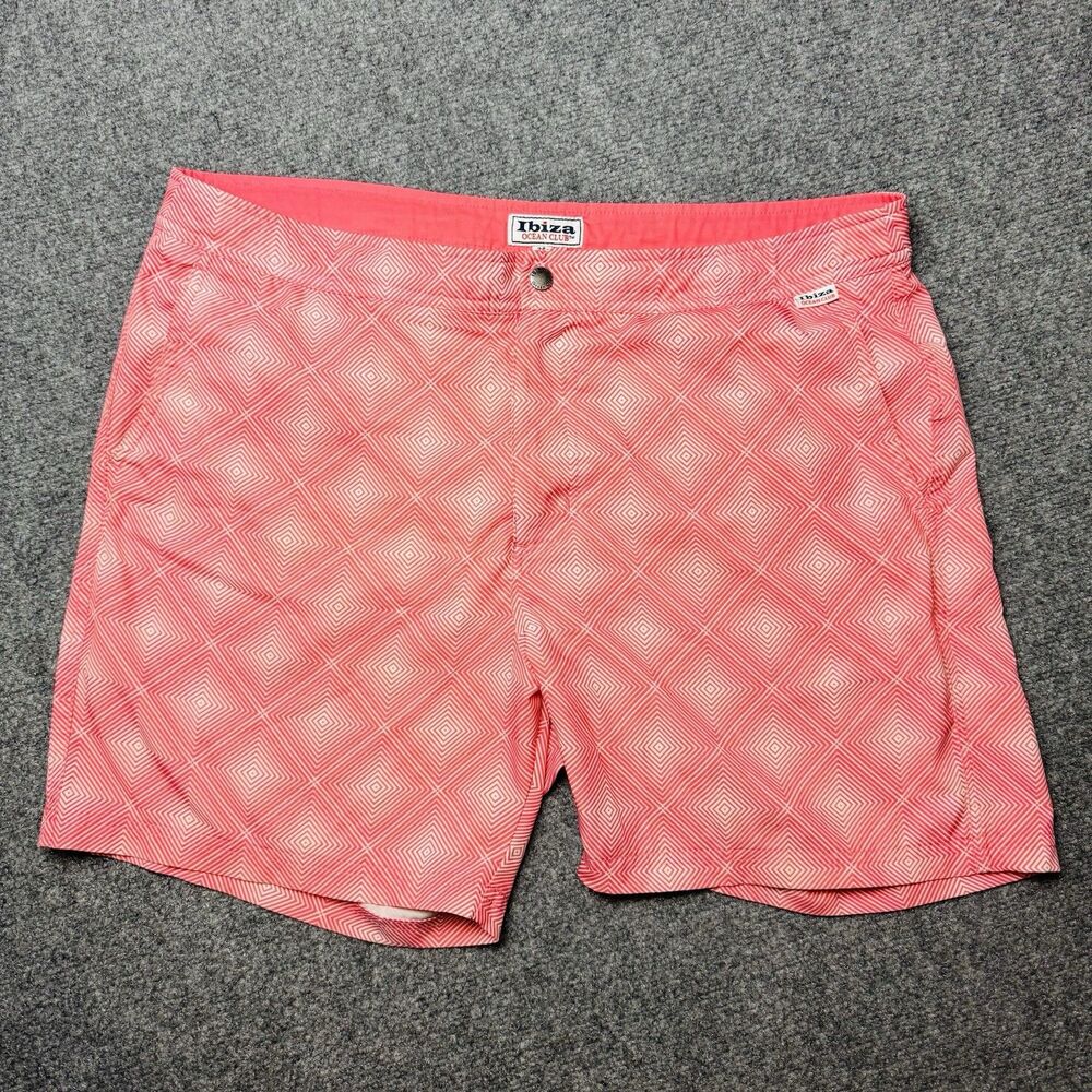 Ibiza Ocean Club Swim Trunks Men 34 Pink Geometric Diamond Snap Shorts Lined